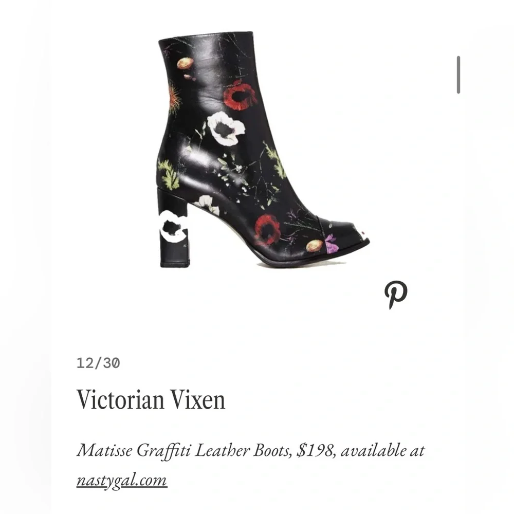 Matisse 6 Leather Floral Graffiti Posey Ankle Boot Bootie‎ Heeled Black Nastygal